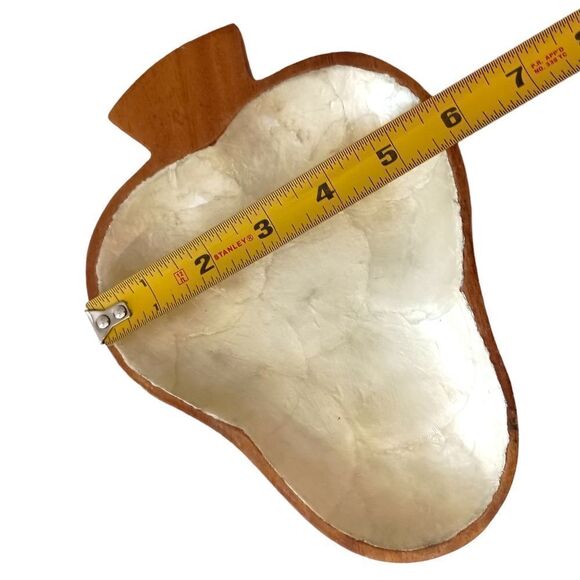 2 Capiz Shell Lined Monkey Pod Dish Set MCM Card Suit Bowls Acacia Spade Heart. - Picture 5 of 16